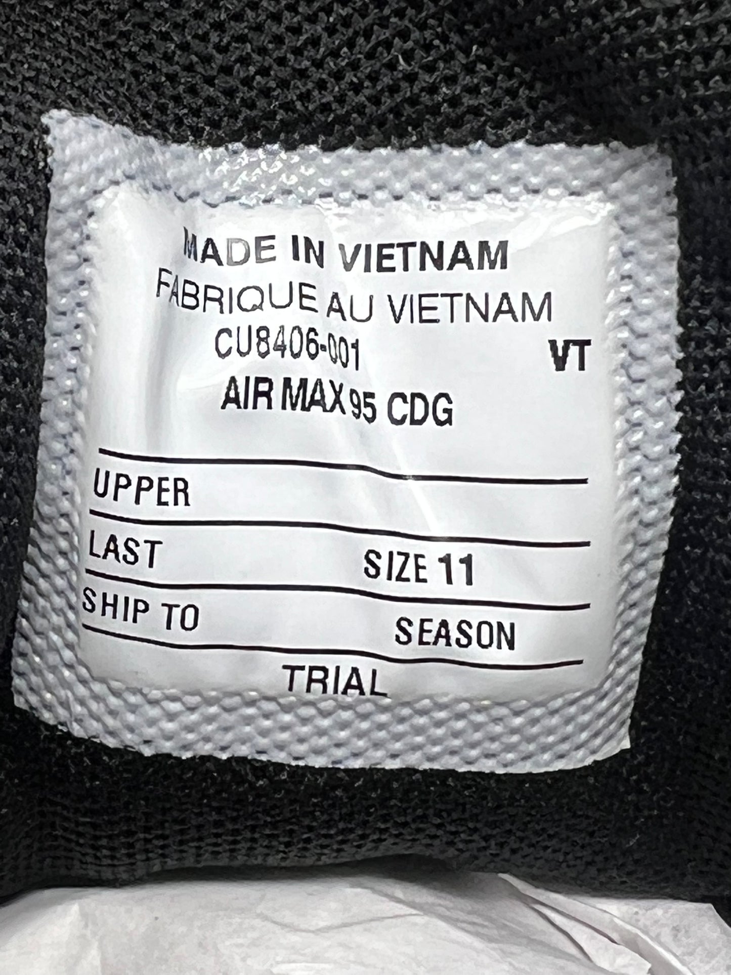 Nike Air Max 95 CDG Black UK10 Sample